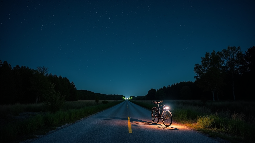 Nighttime trike touring under starry sky