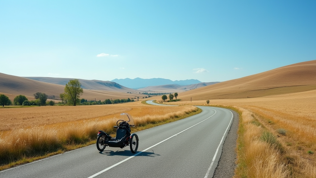 Recumbent trike on scenic road